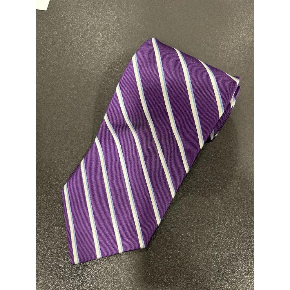 Brooks Brothers Makers 100% Silk Tie Irregular Purple White Blue Stripes BB11